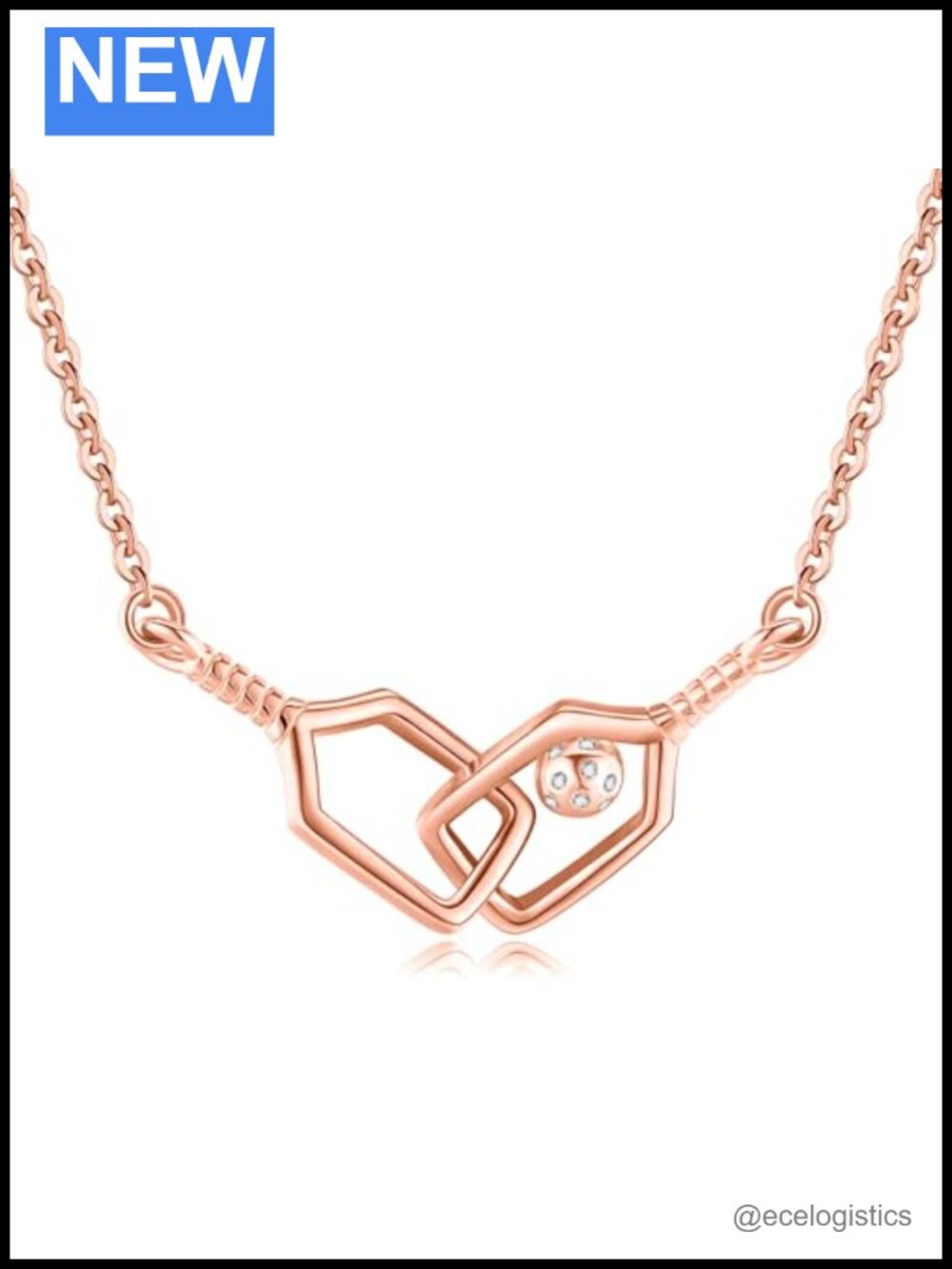 S925 Gold Plating Pickleball Paddle Ball Pendant Necklace